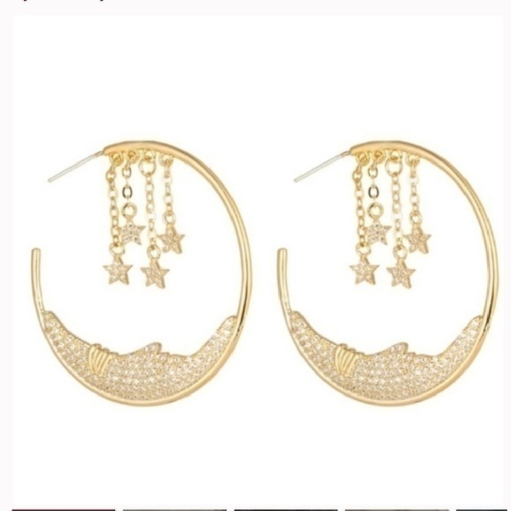Eye candy 18kt gold plated moon hoop earrings - Picture 1 of 2